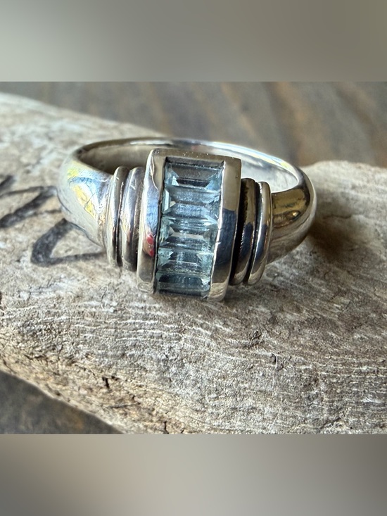 Jewelry - Sterling Silver Ring with Light Blue Baguette Stones